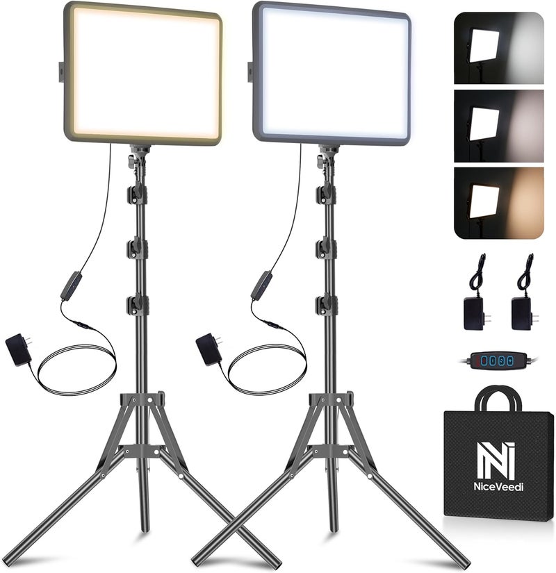 NiceVeedi 2-Pack Photography Lighting Kit, 25W LED Video Light Kit, 2900-7000K Dimmable Studio Light with Tripod Stand, 73" Stream Light for Video Recording - Image 1